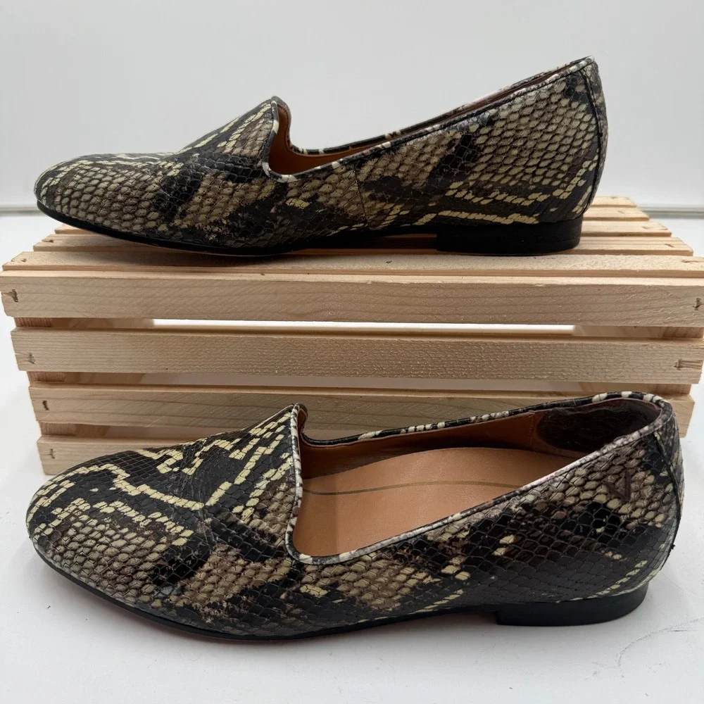 Vionic Loafers Willa Boa Snakeskin Print Slip On Flats Brown Women Size 6